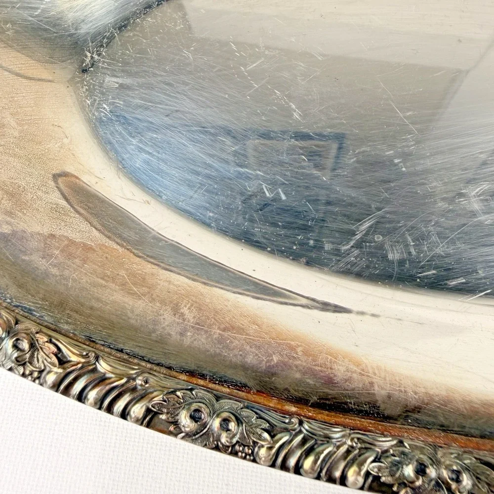 Vintage Silver Plated‎ Oval Serving Tray Rose Rim Victorian Style 13